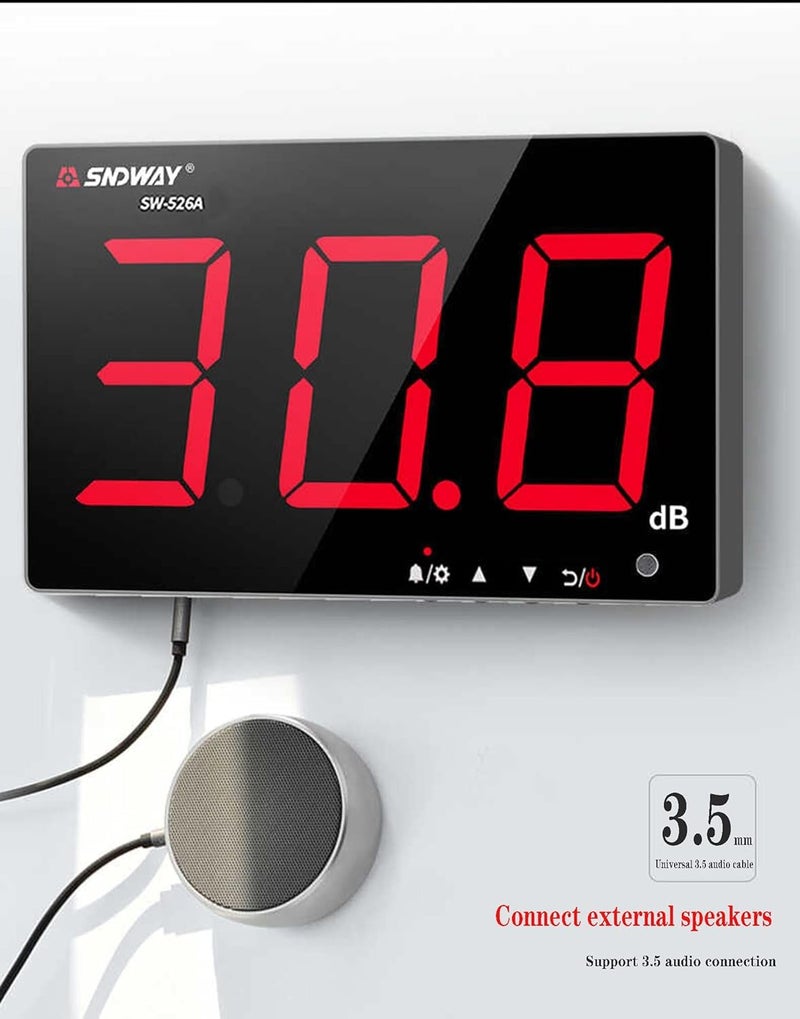 SNDWAY SW-525A 30-130dB Digital Sound Level Meter with Large LCD Display Noise Meter Decibel Wall Mounted Hanging (525A) - Image 4